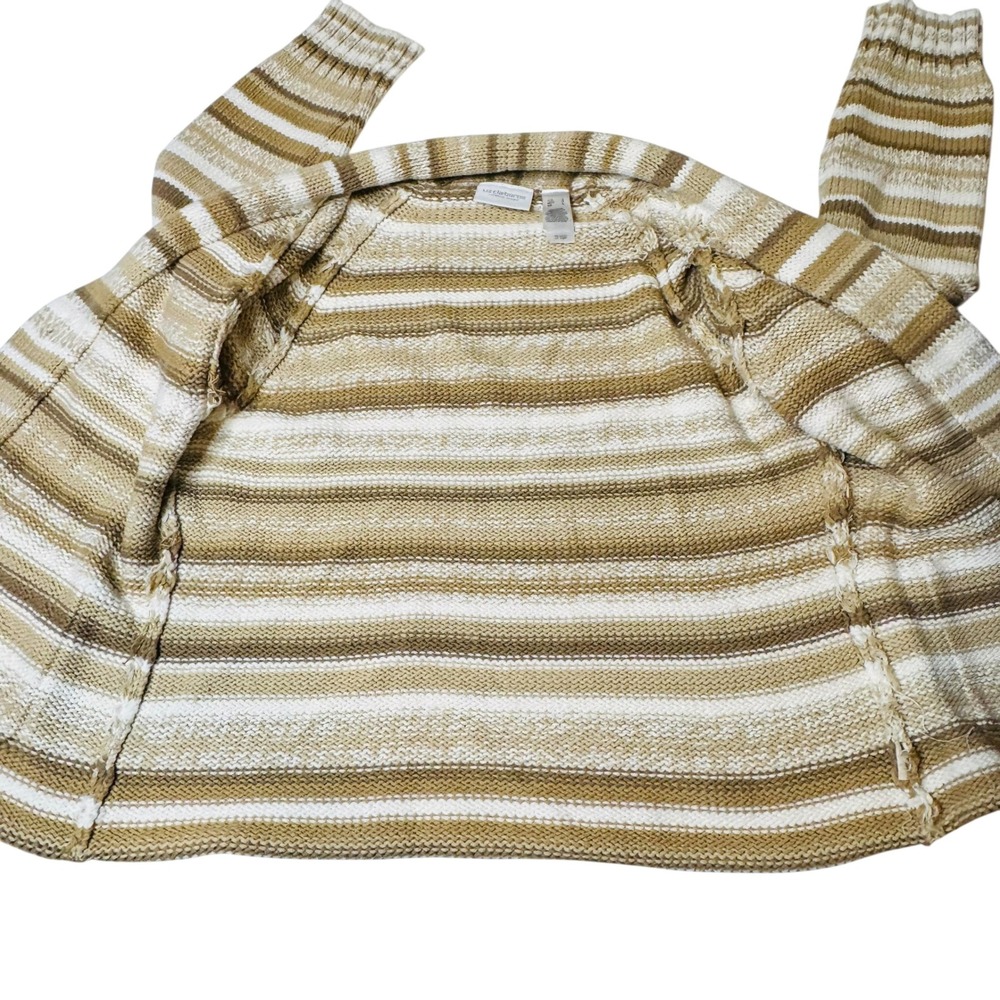 Liz Claiborne Striped Knit Cardigan Sweater Women L Beige Brown Button Front Y2K - Picture 6 of 6